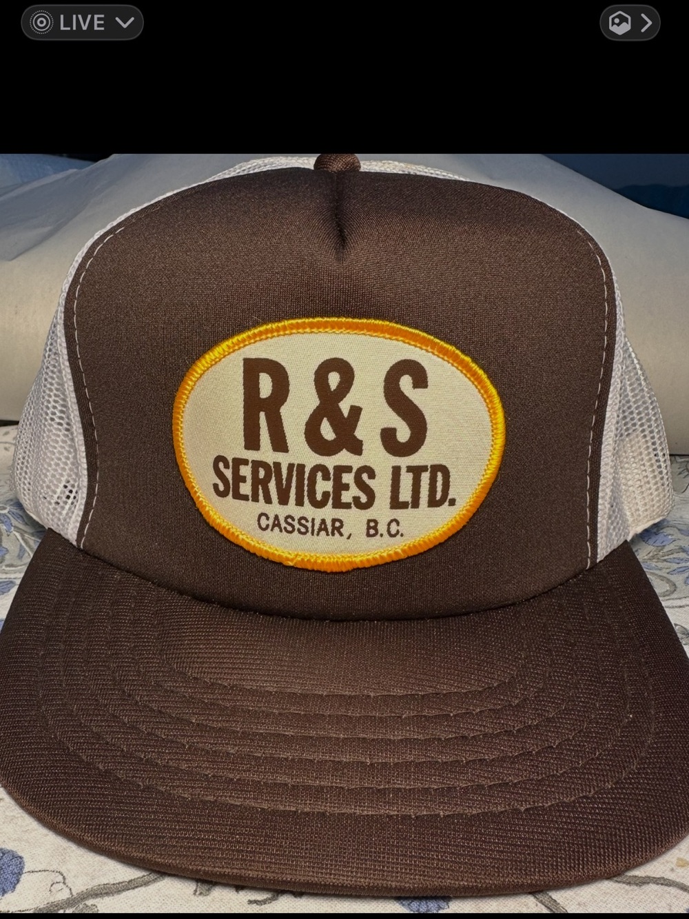 VTG NOS Cassiar BC Trucker Hat RS Services Ghost Town Canada Snapback Brown Mesh